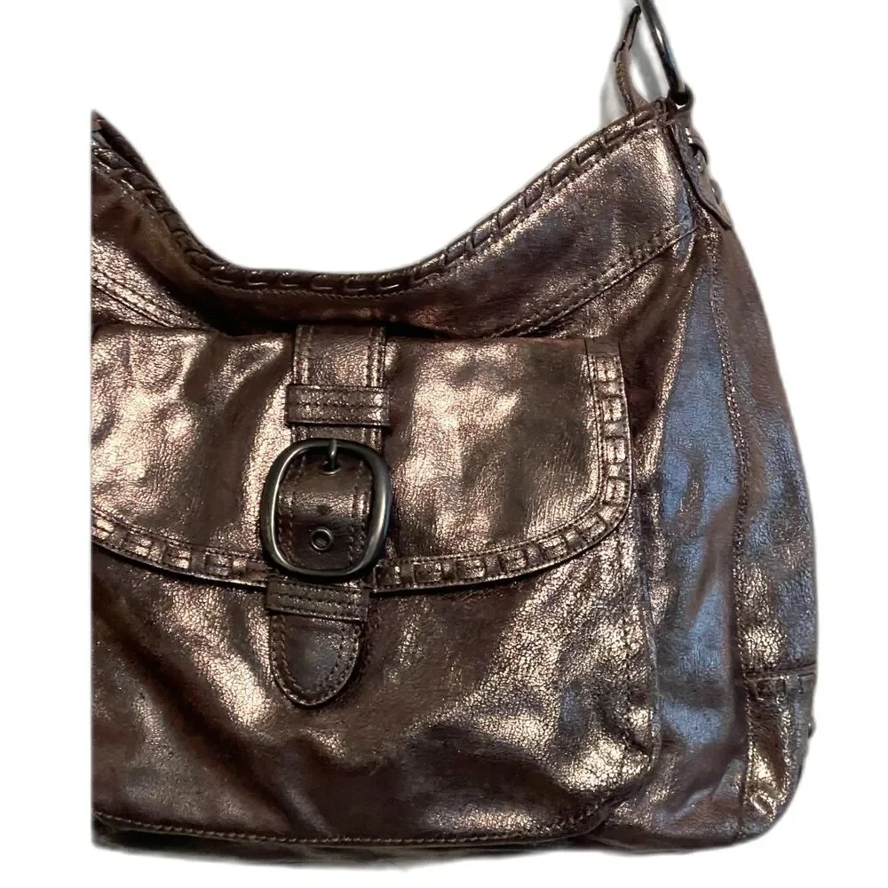 Coach Dillan Hobo Shoulder Bag Metallic Brown Stitch Lrg Leather Crossbody 15435